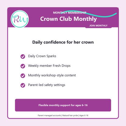 Crown Club Monthly membership with daily Crown Sparks, weekly Fresh Drops, monthly content, and parent-led safety