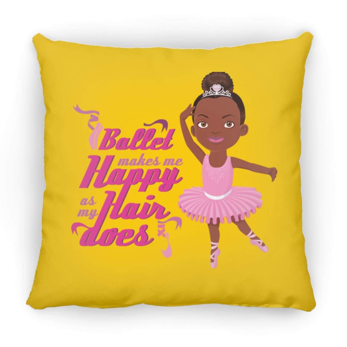 Ballerina Square Pillow 16x16-CustomCat-Accessories,Happy Ballerina,Pillows